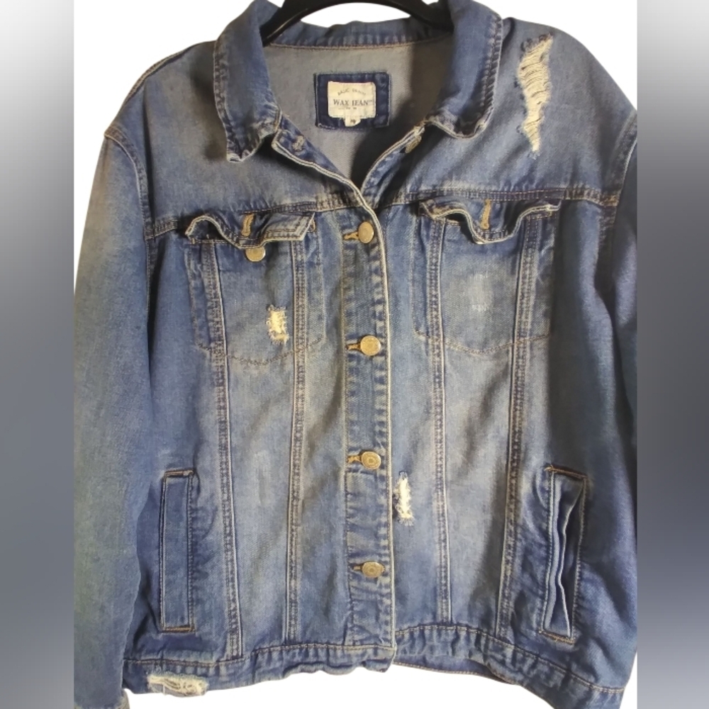Wax Jeans Womens Denim Jean Jacket Distressed Size M Casual Workwear Fall